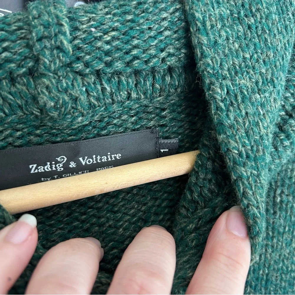 Zadig & Voltaire Forest Green Knit Hoodie Sweater Wool Blend Sz 1 Small - Picture 3 of 12